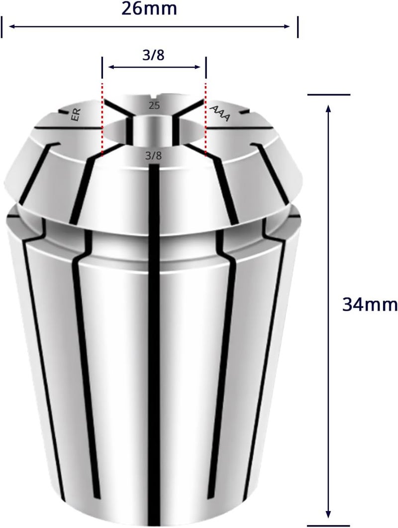 WEXWE Tools ER25 3/8 Inch Size High Precision Spring Collets Set, Accuracy Within 0.008 mm,Within 5000RMP router collets For CNC Milling Engraving Chuck Lathe Tool Holder Workholding Engraving,1pcs - Image 3